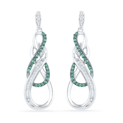 0.33 CT. T.W. Enhanced Green and White Diamond Infinity Drop Earrings in 10K White Gold