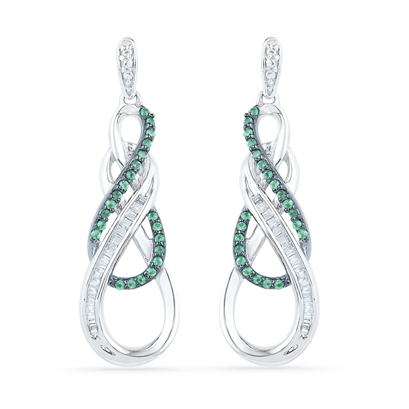 0.33 CT. T.W. Enhanced Green and White Diamond Infinity Drop Earrings in 10K White Gold|Peoples Jewellers