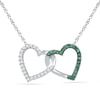 0.16 CT. T.W. Enhanced Green and White Diamond Interlocking Hearts Necklace in 10K White Gold