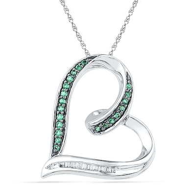 0.16 CT. T.W. Enhanced Green and White Diamond Tilted Looping Heart Pendant in 10K White Gold