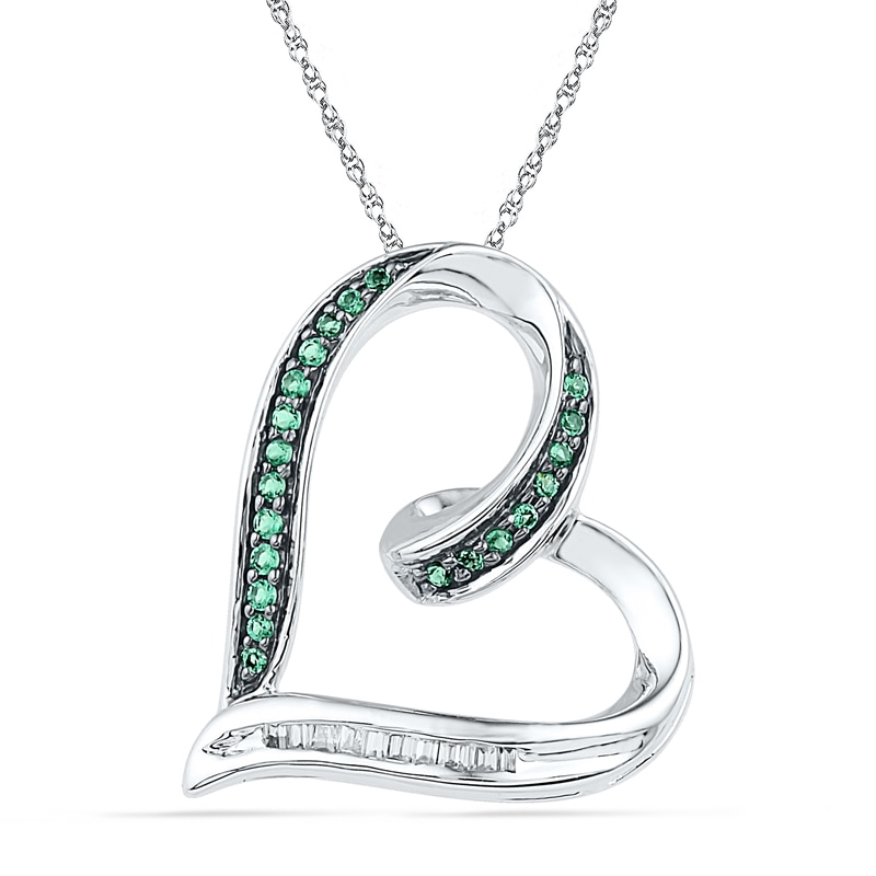 0.16 CT. T.W. Enhanced Green and White Diamond Tilted Looping Heart Pendant in 10K White Gold|Peoples Jewellers
