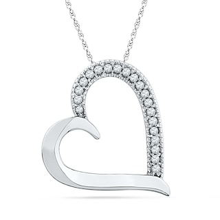 Diamond Accent Tilted Heart Pendant in 10K White Gold