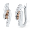 Thumbnail Image 0 of 0.33 CT. T.W. Champagne and White Diamond Linear Three Stone Bypass Drop Earrings in 10K White Gold