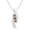 0.33 CT. T.W. Champagne and White Diamond Linear Three Stone Bypass Pendant in 10K White Gold