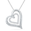 Diamond Accent Tilted Double Heart Pendant in Sterling Silver