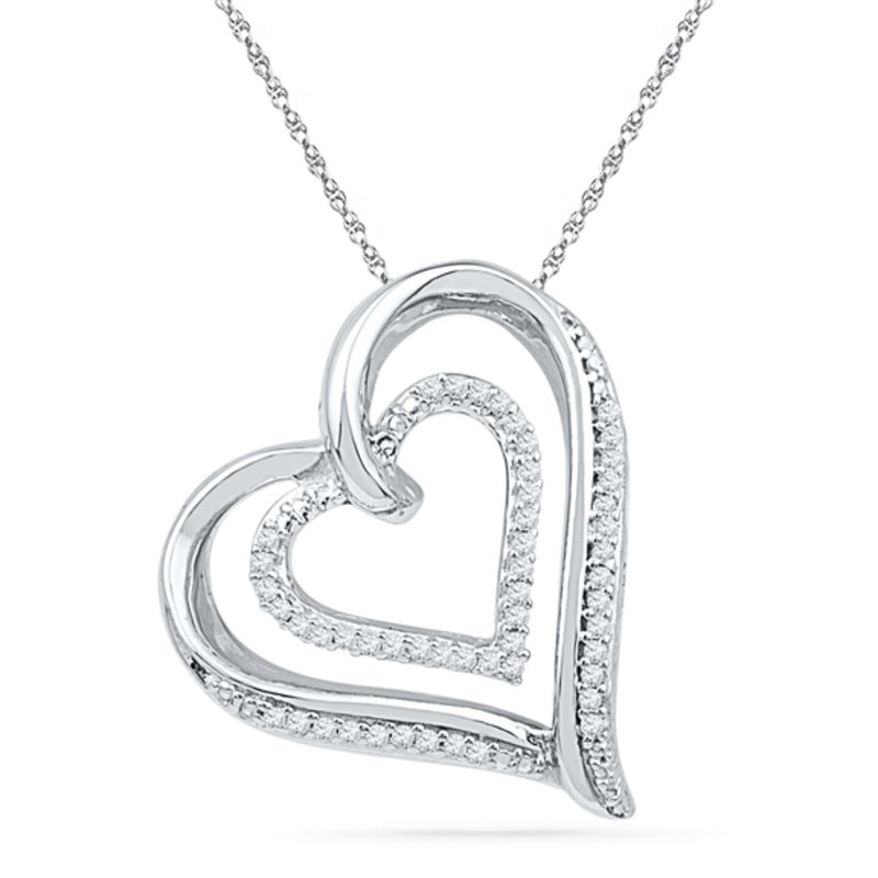 Diamond Accent Tilted Double Heart Pendant in Sterling Silver|Peoples Jewellers