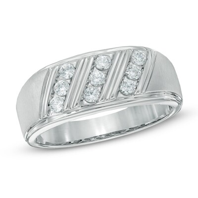 Men's 0.50 CT. T.W. Diamond Three Row Slant Wedding Band in 10K White Gold