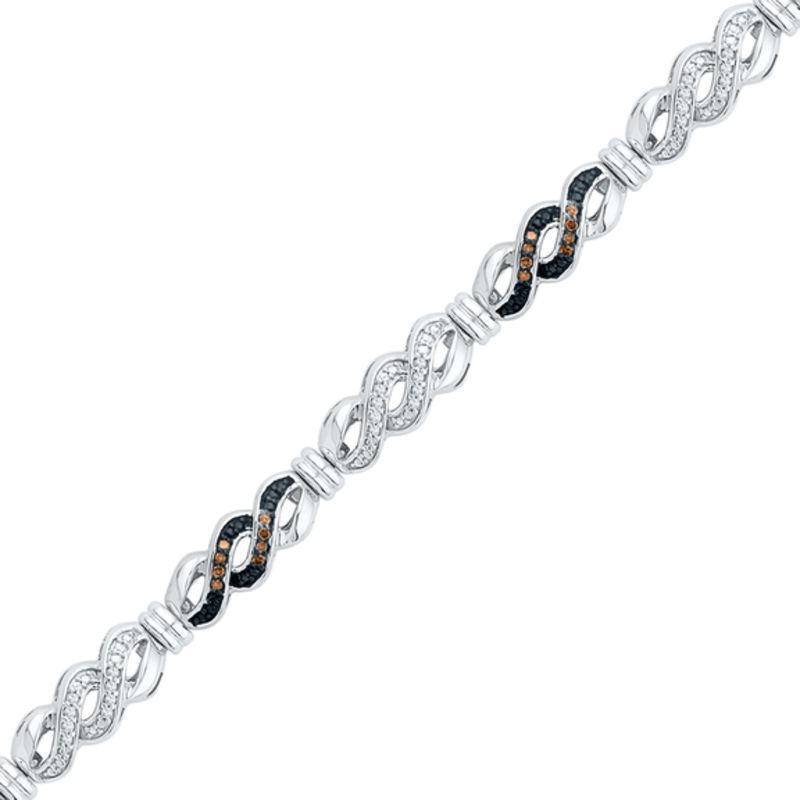 0.36 CT. T.W. Champagne and White Diamond Cascading Infinity Bracelet in Sterling Silver - 7.5"