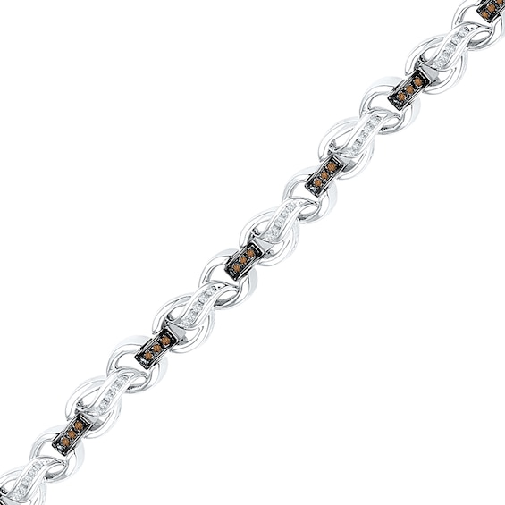 CT. T.W. Champagne and White Diamond Heart-Shaped Infinity Bracelet in Sterling Silver