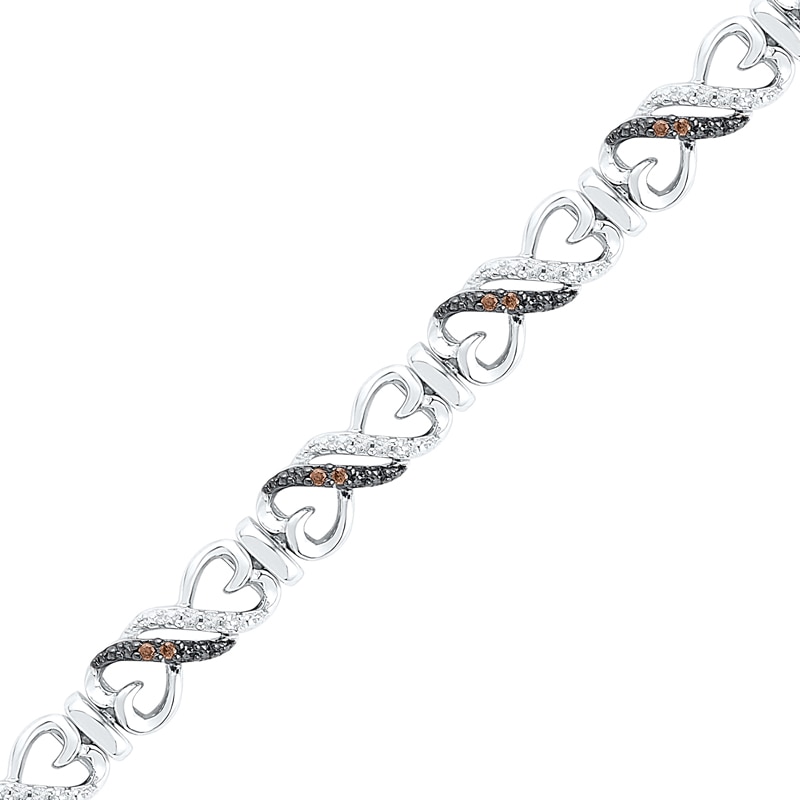 Main Image 1 of 0.25 CT. T.W. Champagne and White Diamond Heart-Shaped Infinity Bracelet in Sterling Silver - 7.25&quot;