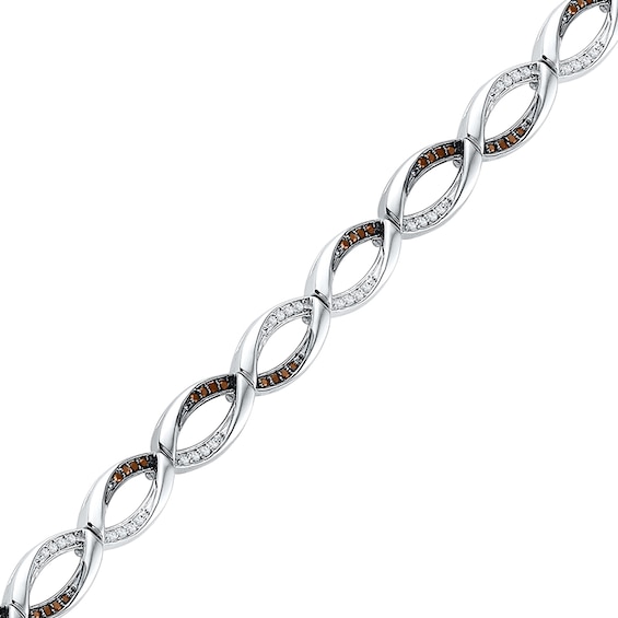 0.50 CT. T.W. Champagne and White Diamond Abstract Infinity Bracelet in Sterling Silver - 7.25"