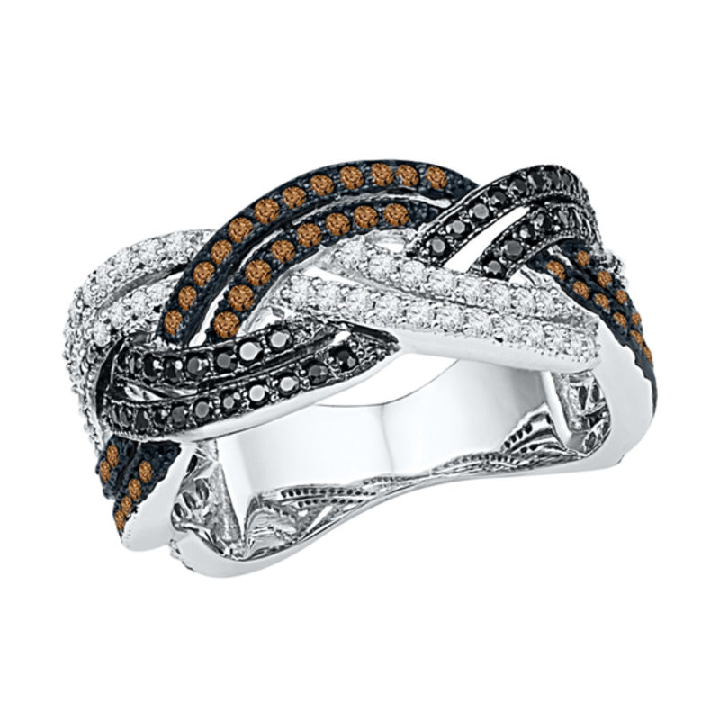 1.00 CT. T.W. Enhanced Black, Champagne and White Diamond Woven Band in Sterling Silver|Peoples Jewellers