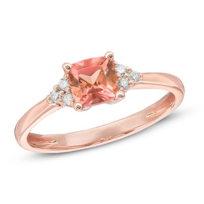 5.0mm Cushion-Cut Pink Tourmaline and Diamond Accent Ring in 10K Rose Gold