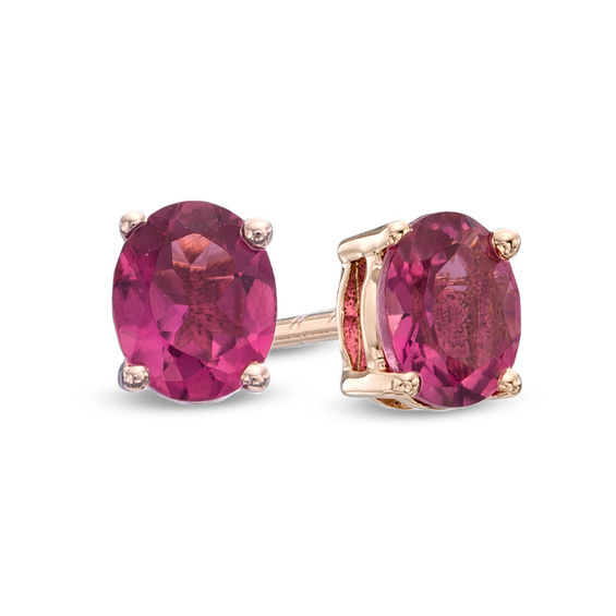 Oval Pink Tourmaline Stud Earrings in 10K Rose Gold