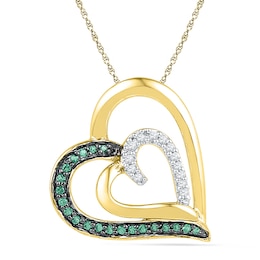 0.16 CT. T.W. Enhanced Green and White Diamond Tilted Heart Pendant in 10K Gold