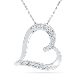 Diamond Accent Tilted Heart Pendant in 10K White Gold