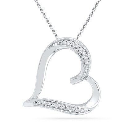 Diamond Accent Tilted Heart Pendant in 10K Gold