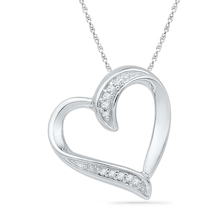 Diamond Accent Tilted Heart Pendant in 10K White Gold