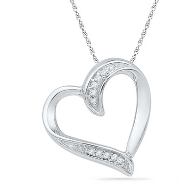 Diamond Accent Tilted Heart Pendant in 10K White Gold