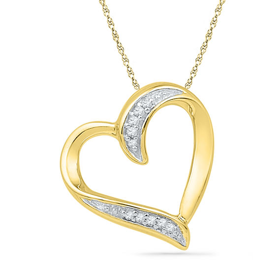 Diamond Accent Tilted Heart Pendant in 10K Gold