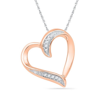 Diamond Accent Tilted Heart Pendant in 10K Rose Gold