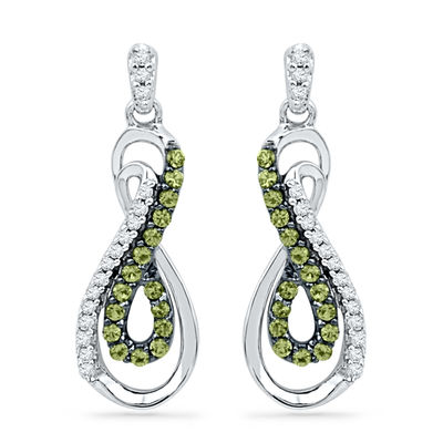 0.20 CT. T.W. Enhanced Green and White Diamond Double Infinity Drop Earrings in 10K White Gold