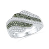 0.63 CT. T.W. Enhanced Green and White Diamond Waves Anniversary Ring in 10K White Gold