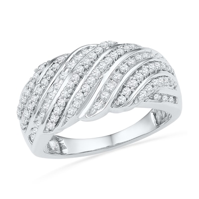 0.50 CT. T.W. Diamond Slant Rows Band in 10K White Gold