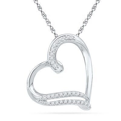 0.10 CT. T.W. Diamond Tilted Heart Pendant in Sterling Silver