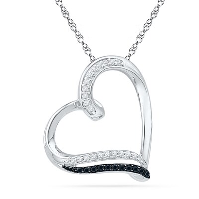 0.10 CT. T.W. Enhanced Black and White Diamond Tilted Heart Pendant in Sterling Silver