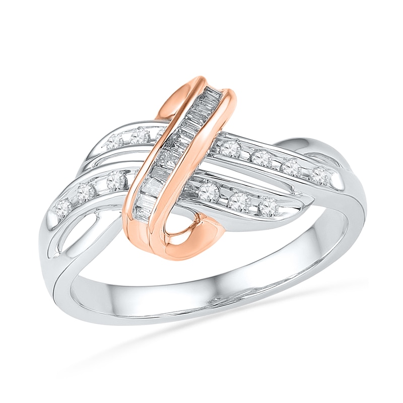 0.20 CT. T.W. Diamond Knot Ring in Sterling Silver and 10K Rose Gold|Peoples Jewellers