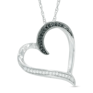 0.13 CT. T.W. Enhanced Black and White Diamond Tilted Heart Pendant in Sterling Silver