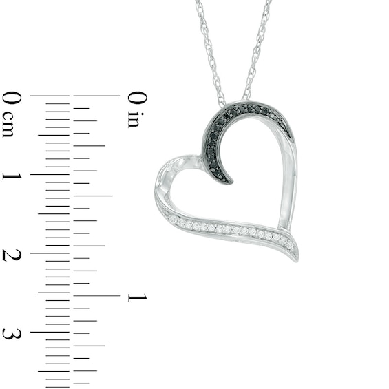 0.13 CT. T.W. Enhanced Black and White Diamond Tilted Heart Pendant in Sterling Silver