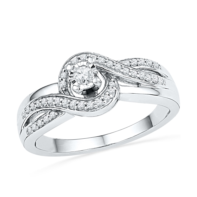 0.20 CT. T.W. Diamond Spiral Frame Promise Ring in Sterling Silver|Peoples Jewellers