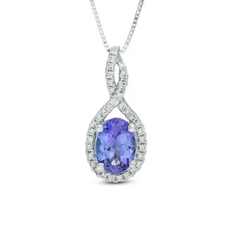 Oval Tanzanite and 0.14 CT. T.W. Princess-Cut Diamond Twist Pendant in 10K White Gold