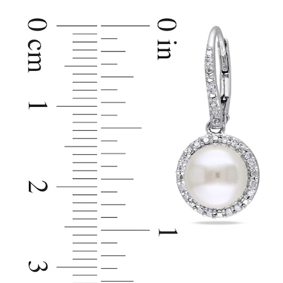 8.0-8.5mm Button Freshwater Cultured Pearl and 0.19 CT. T.W. Drop Earrings in Sterling Silver