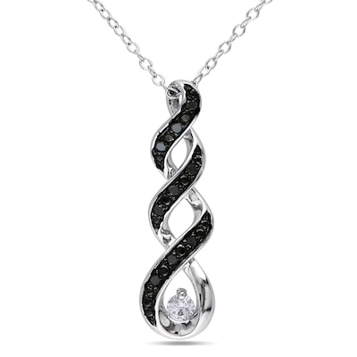 3.0mm Lab-Created White Sapphire and 0.09 CT. T.W. Black Diamond Twist Pendant in Sterling Silver