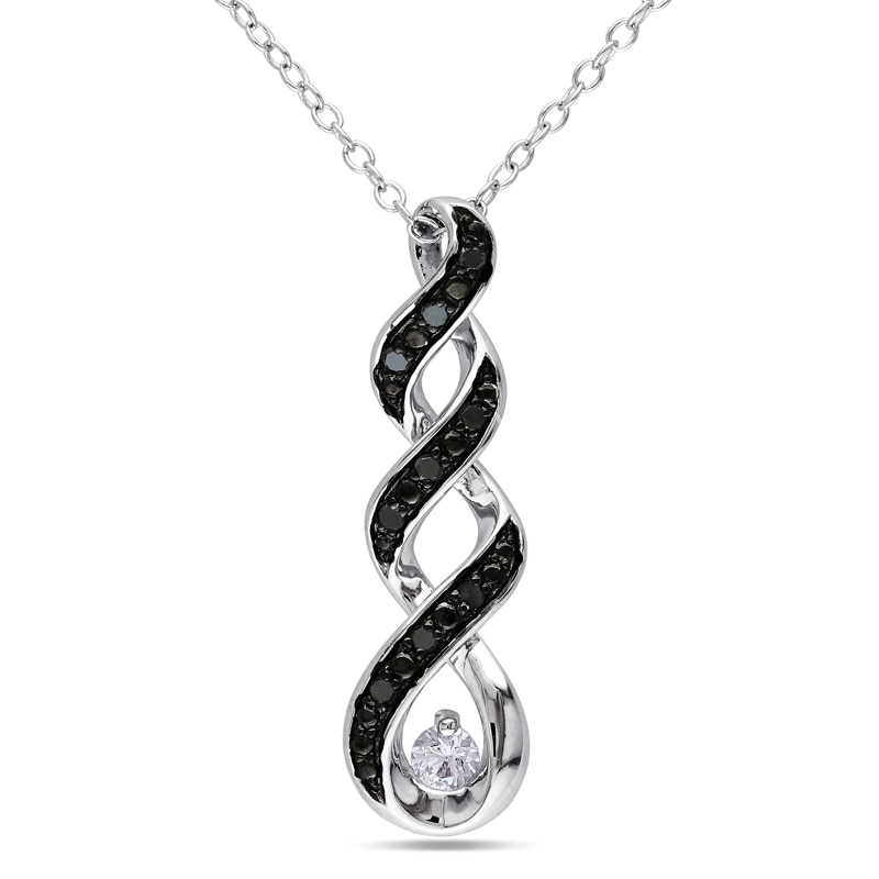 3.0mm Lab-Created White Sapphire and 0.09 CT. T.W. Black Diamond Twist Pendant in Sterling Silver|Peoples Jewellers
