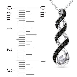 3.0mm Lab-Created White Sapphire and 0.09 CT. T.W. Black Diamond Twist Pendant in Sterling Silver