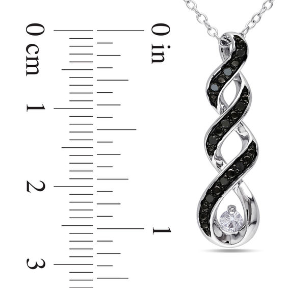 3.0mm Lab-Created White Sapphire and 0.09 CT. T.W. Black Diamond Twist Pendant in Sterling Silver