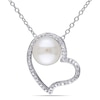 Thumbnail Image 0 of 8.0-8.5mm Freshwater Cultured Pearl and 0.09 CT. T.W. Diamond Heart Pendant in Sterling Silver