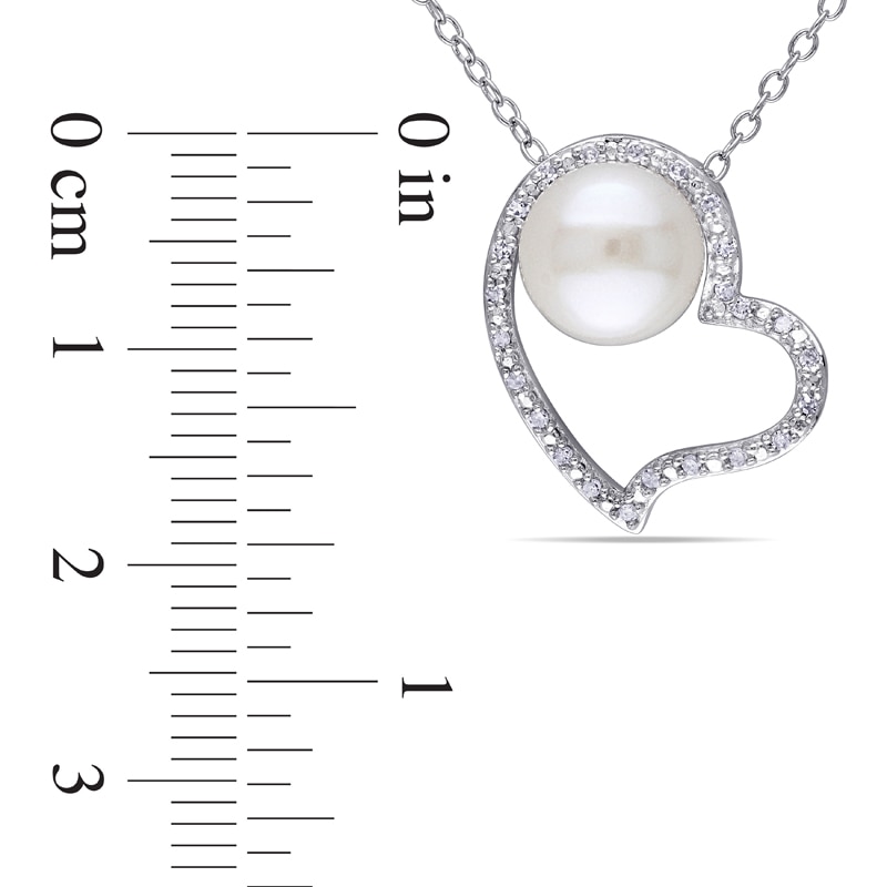 8.0-8.5mm Freshwater Cultured Pearl and 0.09 CT. T.W. Diamond Heart Pendant in Sterling Silver