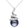 8.0-8.5mm Black Tahitian Cultured Pearl and 0.10 CT. T.W. Diamond Spiral Pendant in Sterling Silver