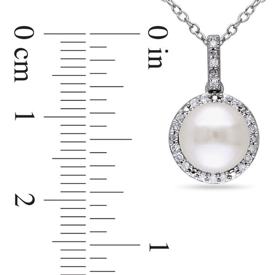 8.0-8.5mm Button Freshwater Cultured Pearl and 0.10 CT. T.W. Diamond Frame Drop Pendant in Sterling Silver