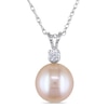 Thumbnail Image 0 of 9.0-9.5mm Dyed Pink Freshwater Cultured Pearl and White Lab-Created Sapphire Pendant in 14K White Gold