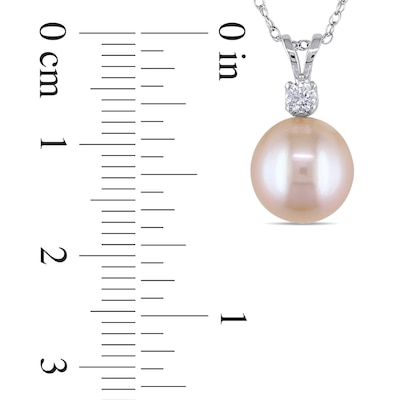 9.0-9.5mm Dyed Pink Freshwater Cultured Pearl and White Lab-Created Sapphire Pendant in 14K White Gold