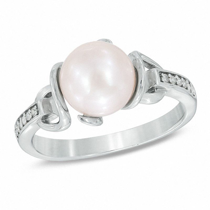 8.0-8.5mm Freshwater Cultured Pearl and 0.06 CT. T.W. Diamond Ring in Sterling Silver