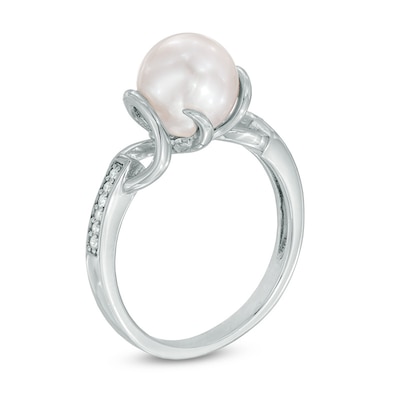 8.0-8.5mm Freshwater Cultured Pearl and 0.06 CT. T.W. Diamond Ring in Sterling Silver