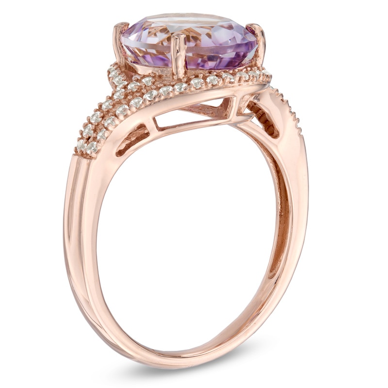 Oval Rose de France Amethyst and Lab-Created White Sapphire Ring in 10K Rose Gold