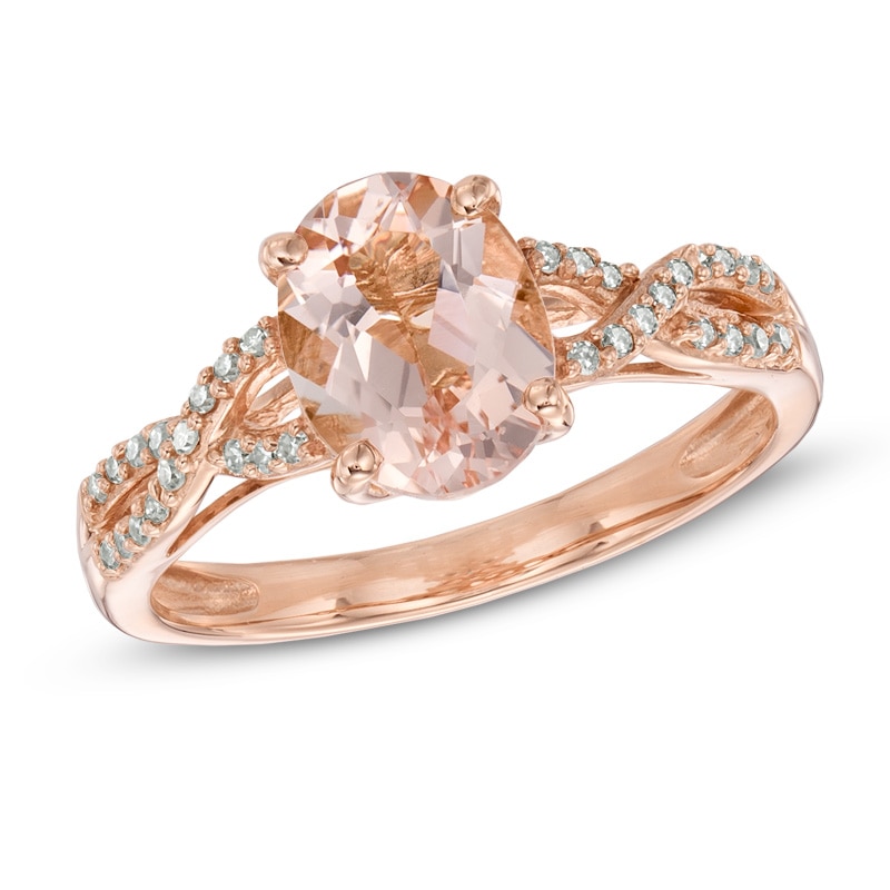 Oval Morganite and 0.09 CT. T.W. Diamond Twist Ring in 10K Rose Gold|Peoples Jewellers